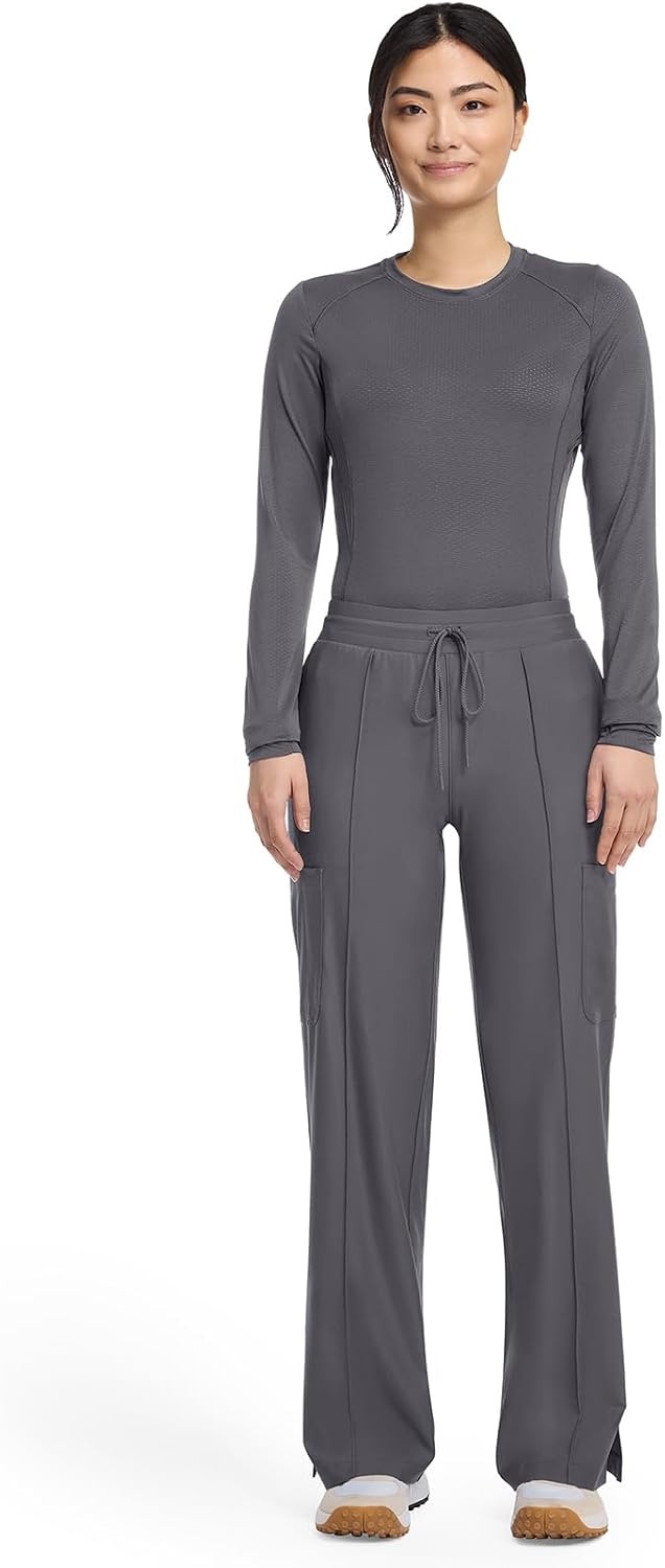 image:imageCherokee Kinetic Pintuck Scrub Pants for Women Wide Leg 6 PocketsPewter
