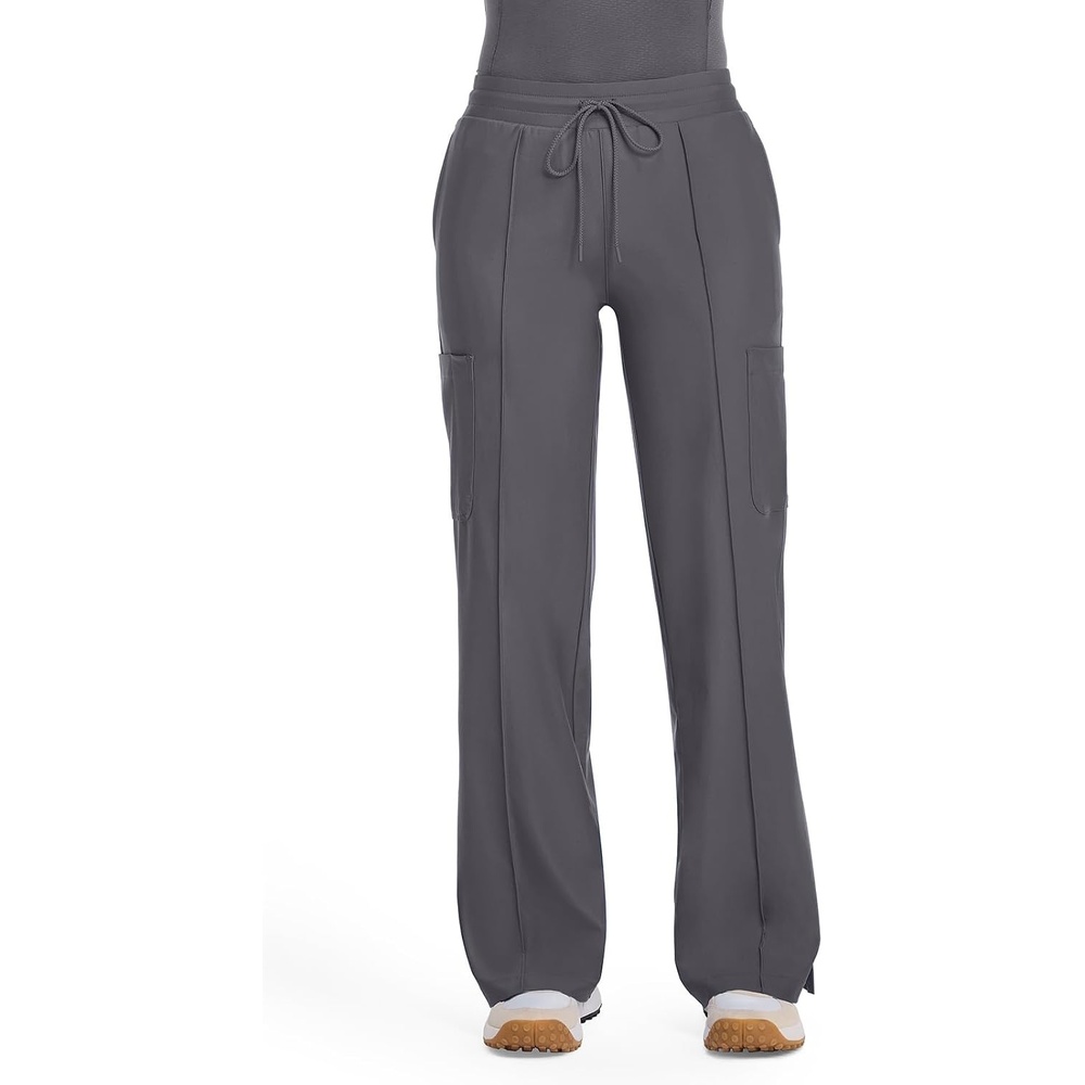 image:imageCherokee Kinetic Pintuck Scrub Pants for Women Wide Leg 6 PocketsPewter